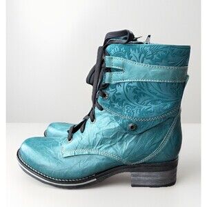 Dromedaris Womens Boots Kara Size 42 Leather Zip Turquoise Blue Faux Fur 11.5